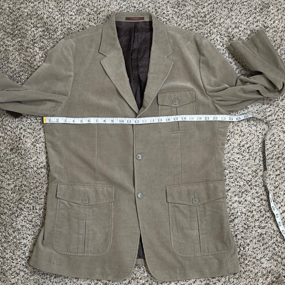 Tasso Elba Brown Corduroy Safari Blazer Jacket Tan Elbow Patches XL - Picture 11 of 12